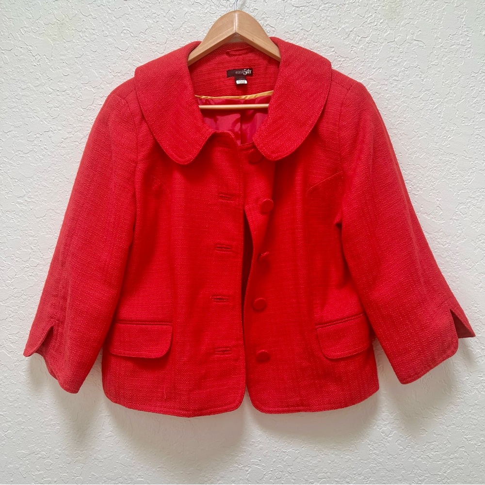 East 5th Red Textured Button Front Cropped‎ Jacket Peter Pan Collar - M